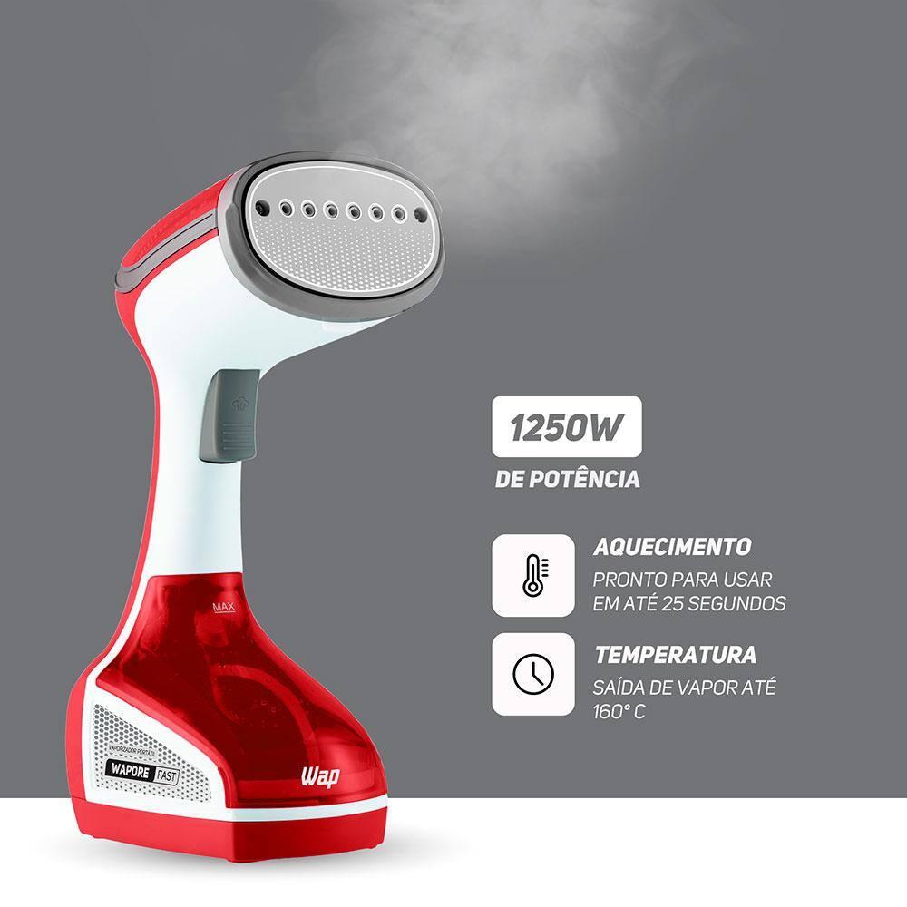 Vaporizador Portátil WAP Wapore Fast 1250 para Desamassar e Higienizar Tecidos 1250W - Branco/Vermelho/Cinza - 3
