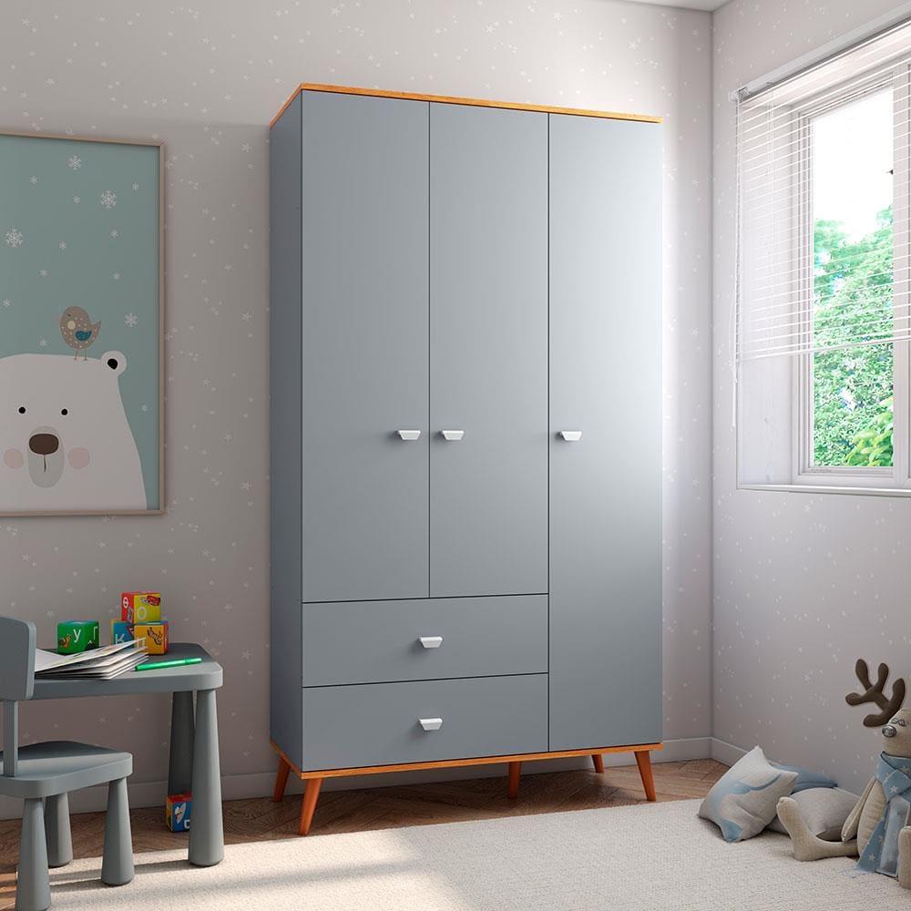 Guarda-Roupa Infantil Bartira Ternura com 3 Portas, 2 Gavetas - 106,8 cm de Largura - 1