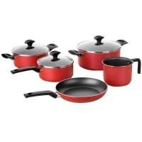 Conjunto de Panelas 5 Peças Multiflon Amora com Revestimento Antiaderente Ultra7 e Tampas de Vidro - Vermelho Matte - 1