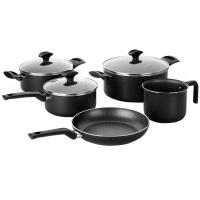 Conjunto de Panelas 5 Peças Multiflon Amora com Revestimento Antiaderente Ultra7 e Tampas de Vidro - Preto Matte - 1