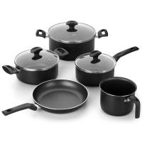 Conjunto de Panelas 5 Peças Multiflon Amora com Revestimento Antiaderente Ultra7 e Tampas de Vidro - Preto Matte - 2