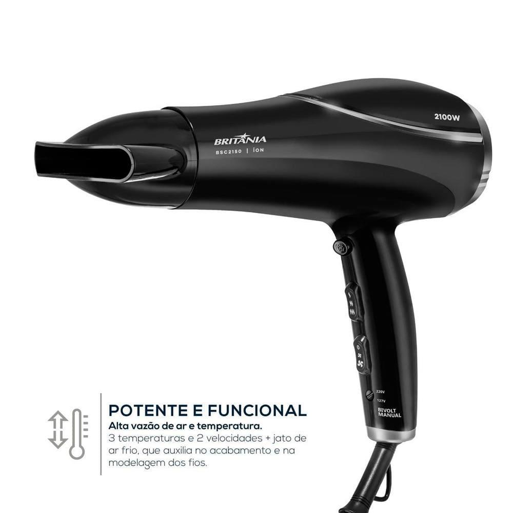 Secador de Cabelos Britânia BSC2150 com Tourmaline Íon Bivolt - 2100W - 8
