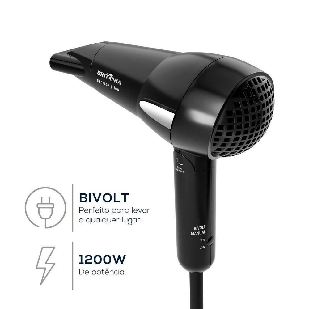 Secador de Cabelos Britânia BSC1200 com Tourmaline Íon Bivolt - 1200W - 9