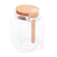 Porta Tempero Quadrado de Vidro Lyor com Colher de Bambu e Tampa Rolha - 310ml - 1