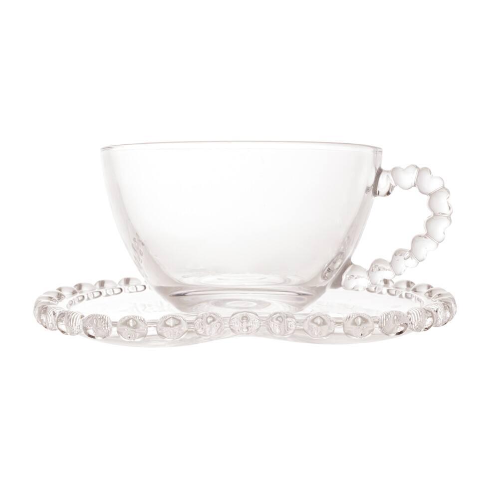 Xícara de Chá de Cristal com Pires Lyor Coração - 170ml - 1