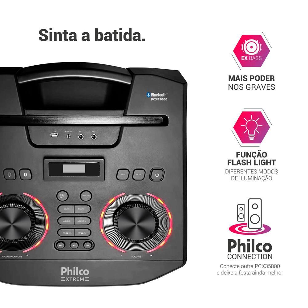 Caixa de Som Amplificada Philco PCX35000 Bluetooth 3500W Rádio FM Função Ex Bass e Flash Light Bivolt - 8