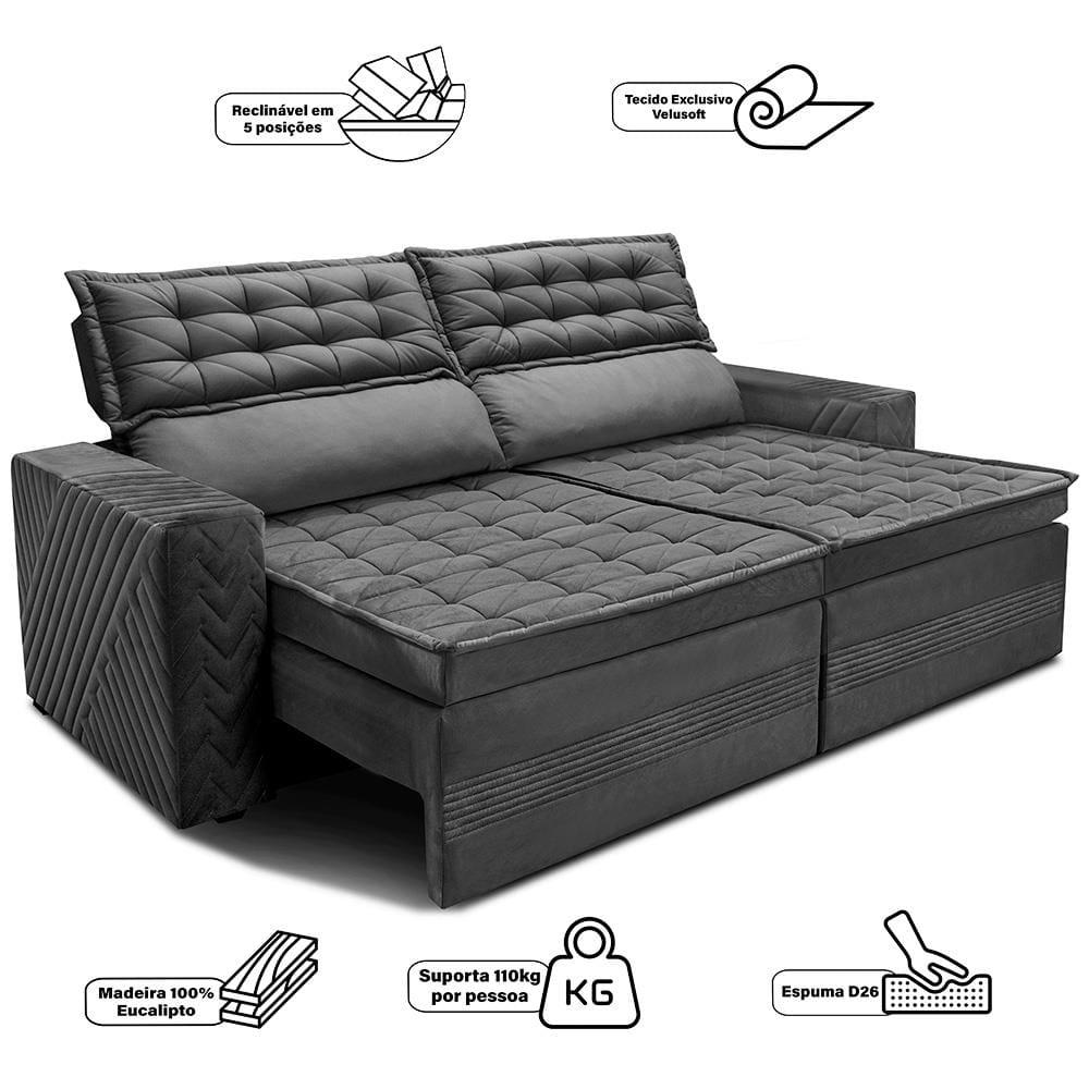 Sofá 4 Lugares Cama inBox Cielo com Assento Retrátil, Encosto Reclinável em Suede Velusoft e 230cm de Largura - 5
