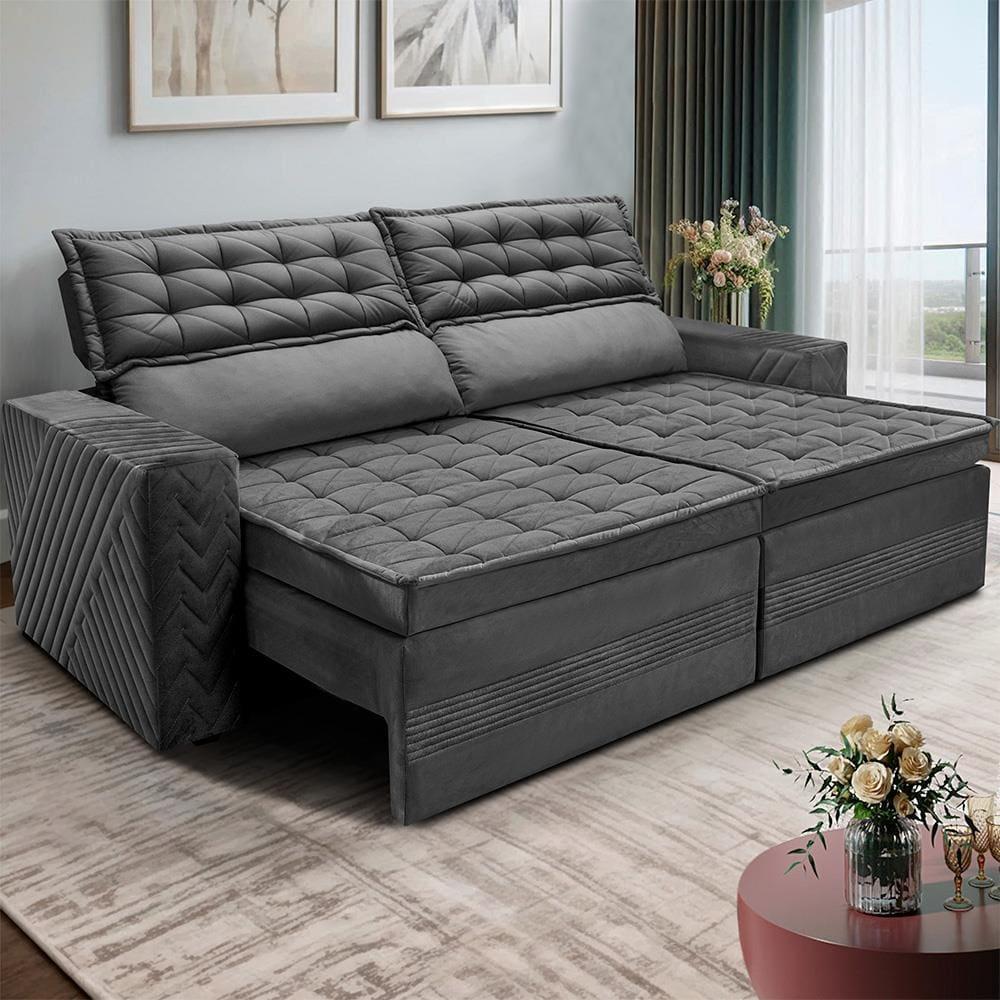 Sofá 3 Lugares Cama inBox Cielo com Assento Retrátil, Encosto Reclinável em Suede Velusoft e 200cm de Largura - 1