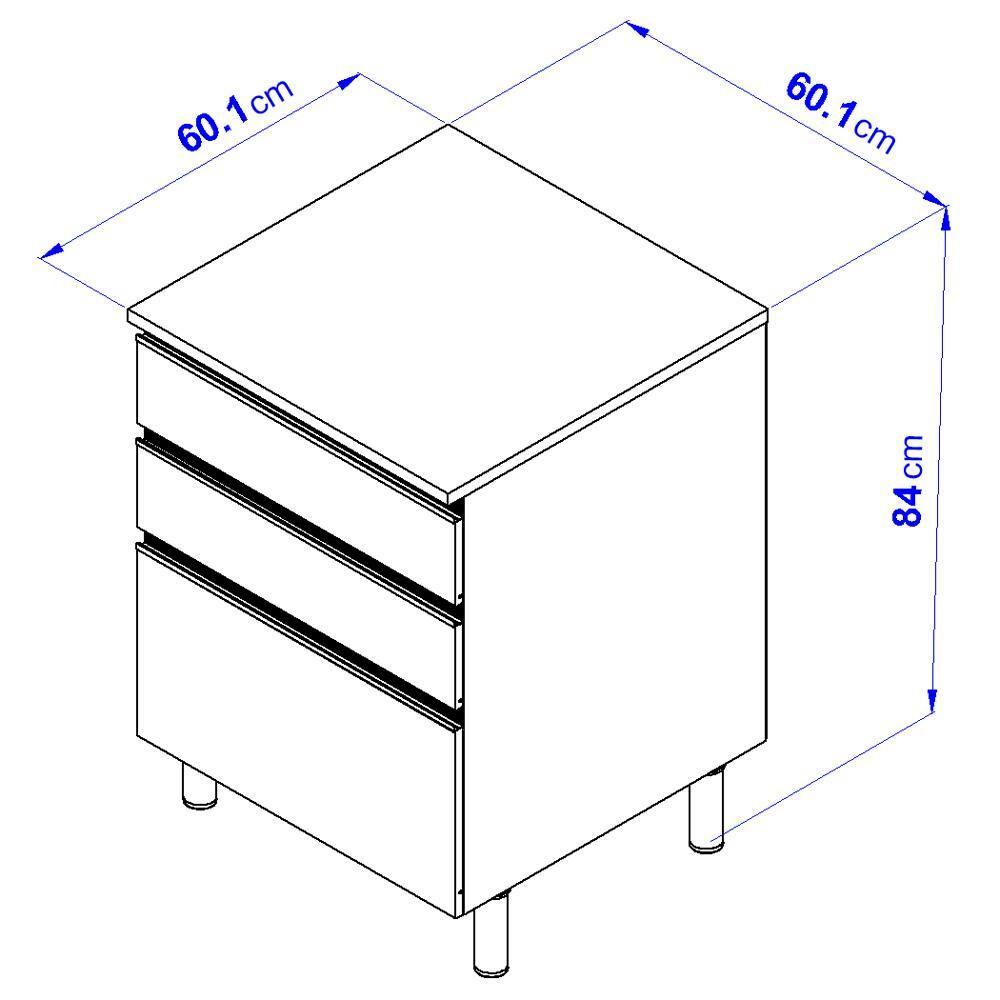 Balcão Bartira Cristal em MDP com 2 Gavetas, 1 Gavetão, 60cm de largura - Lâmina Mel/Azul Royal - 4