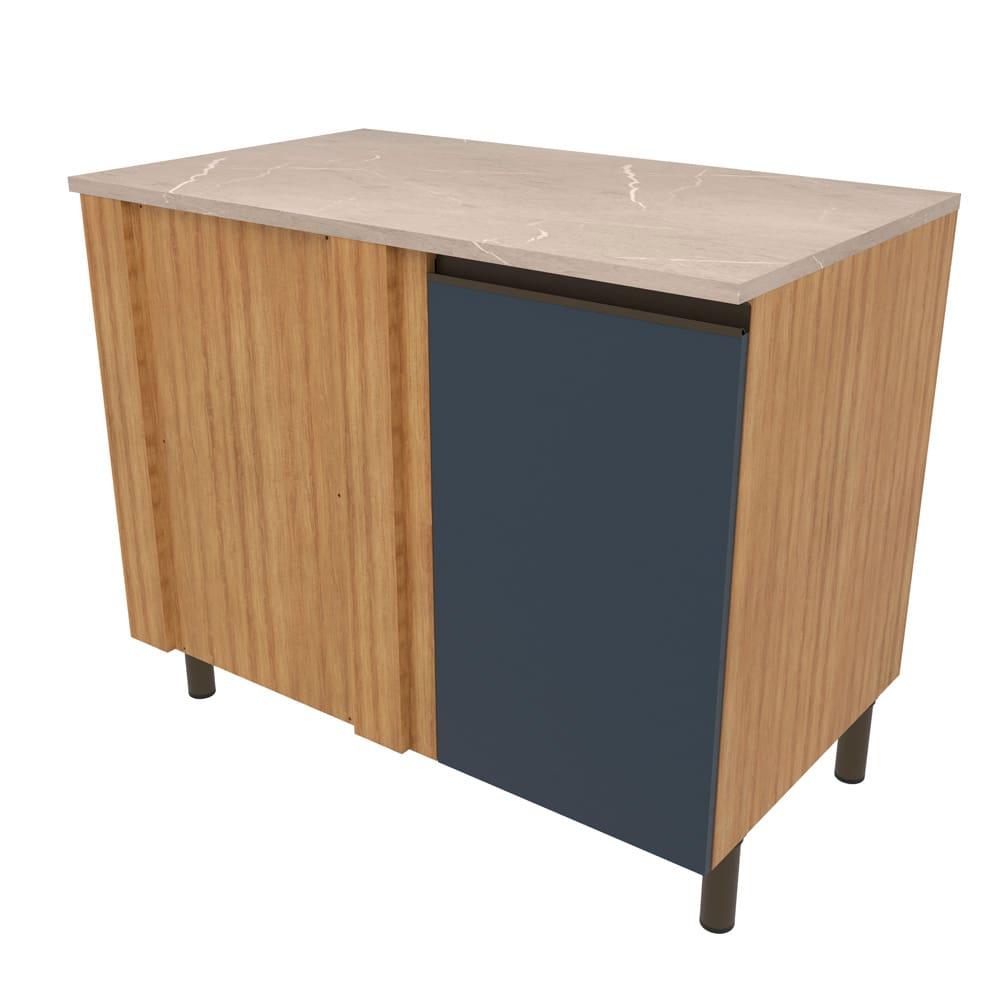 Balcão Bartira Cristal em MDP de Canto com 1 Porta e 1 Prateleira, 101 cm de largura - Lâmina de Mel/Azul Royal - 1