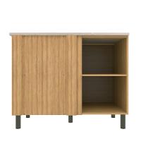 Balcão Bartira Cristal em MDP de Canto com 1 Porta e 1 Prateleira, 101 cm de largura - Lâmina de Mel/Azul Royal