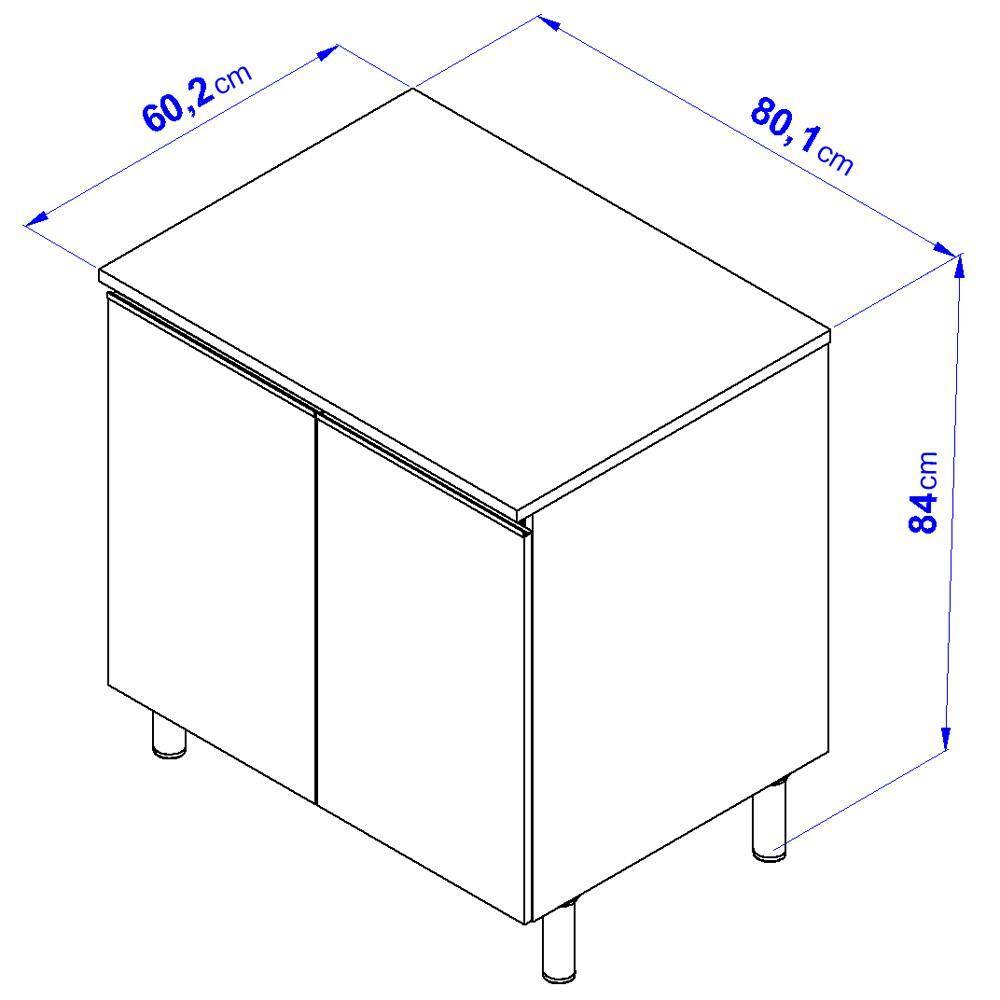 Balcão Bartira Cristal em MDP com 2 Portas e 1 Prateleira, 80,1 cm de largura - Lâmina de Mel/Azul Royal - 5