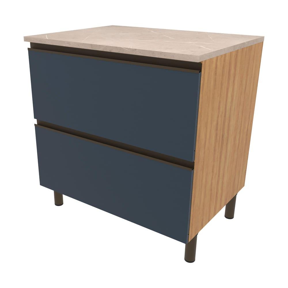 Balcão Bartira Cristal em MDP com 2 Gavetões, 80cm de largura - Lâmina de Mel/Azul Royal - 1