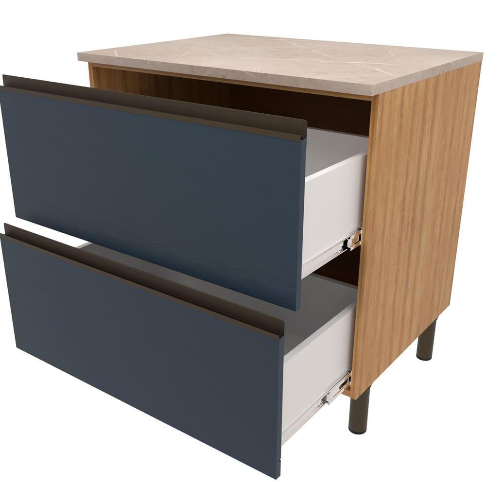 Balcão Bartira Cristal em MDP com 2 Gavetões, 80cm de largura - Lâmina de Mel/Azul Royal - 3