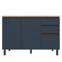 Balcão Bartira Cristal em MDP com 2 Portas e 3 Gavetas, 120,1cm de largura - Lâmina de Mel/Azul Royal - 2