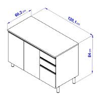 Balcão Bartira Cristal em MDP com 2 Portas e 3 Gavetas, 120,1cm de largura - Lâmina de Mel/Azul Royal - 4