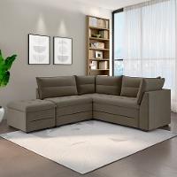 Sofá Modular de Canto 4 Lugares Luizzi Quebec com Pufe e Revestimento em Suede – 408cm de Largura - 1