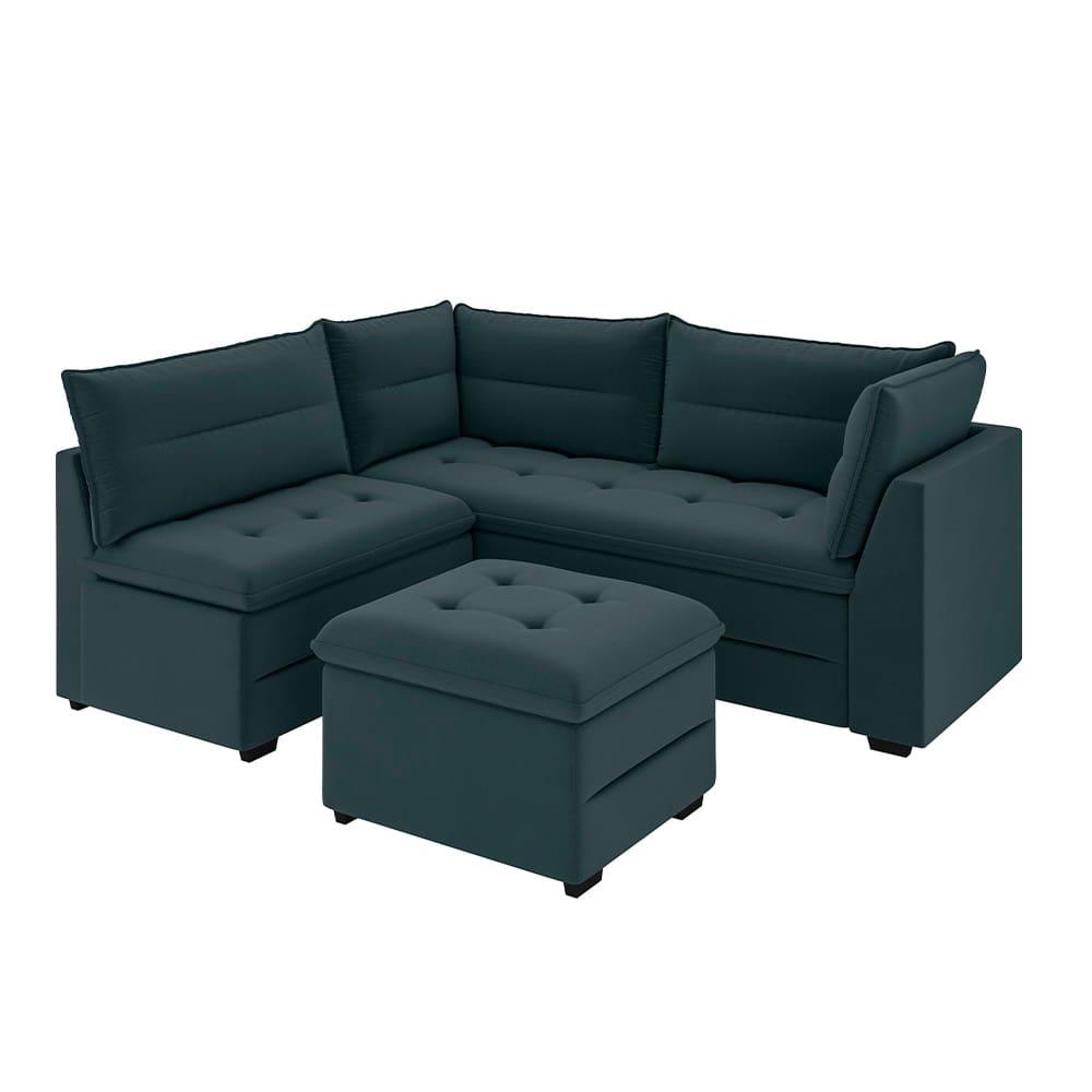 Sofá Modular de Canto 4 Lugares Luizzi Quebec com Pufe e Revestimento em Suede – 408cm de Largura - 3