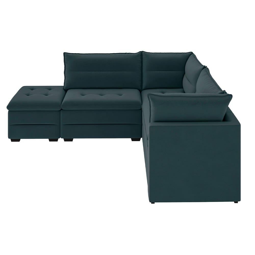 Sofá Modular de Canto 4 Lugares Luizzi Quebec com Pufe e Revestimento em Suede – 408cm de Largura - 5