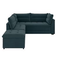 Sofá Modular de Canto 4 Lugares Luizzi Quebec com Pufe e Revestimento em Suede – 408cm de Largura