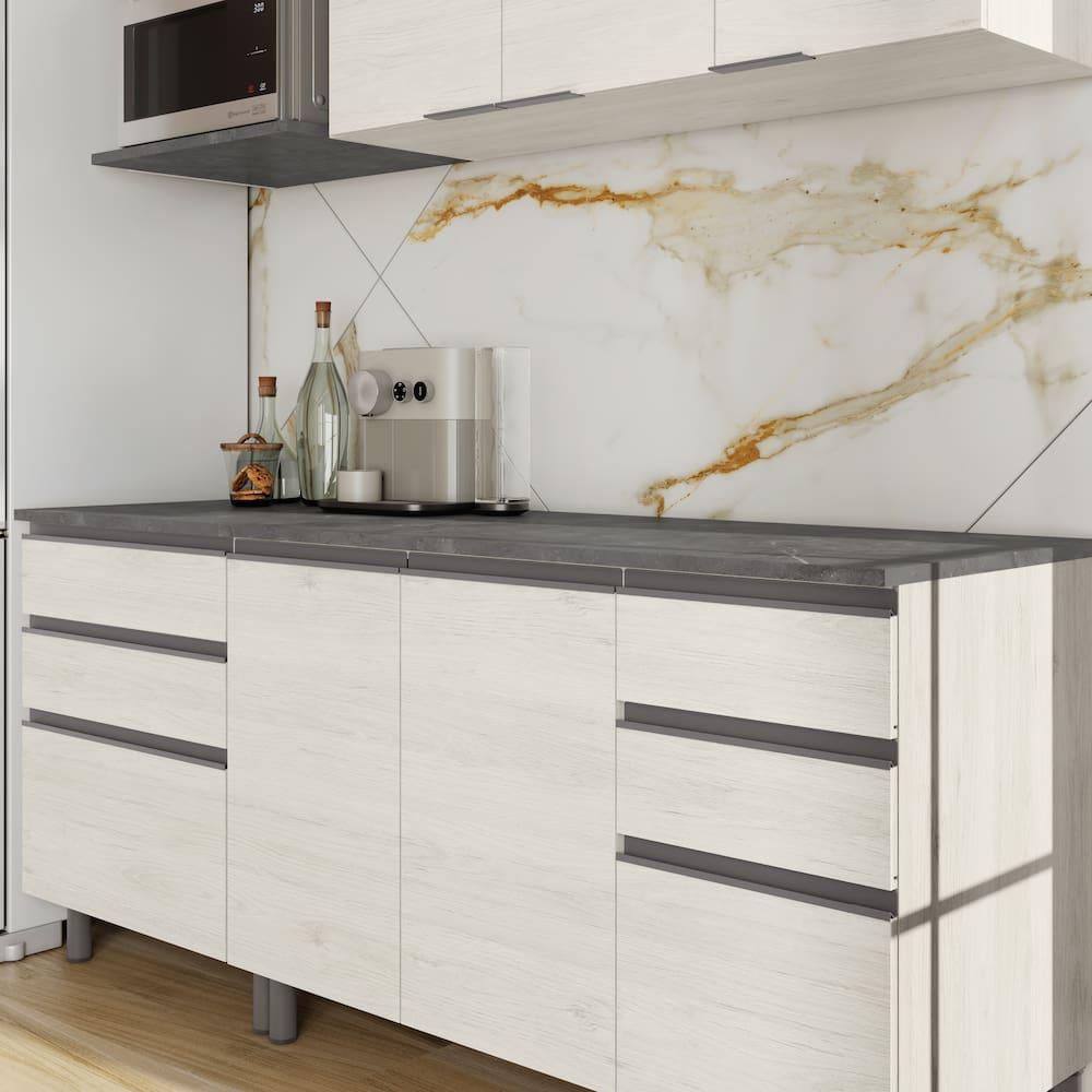 Cozinha Bartira Cristal com 7 Portas, 6 Gavetas, 4 Prateleiras e Nicho para Micro-ondas - 260cm de Largura - 2