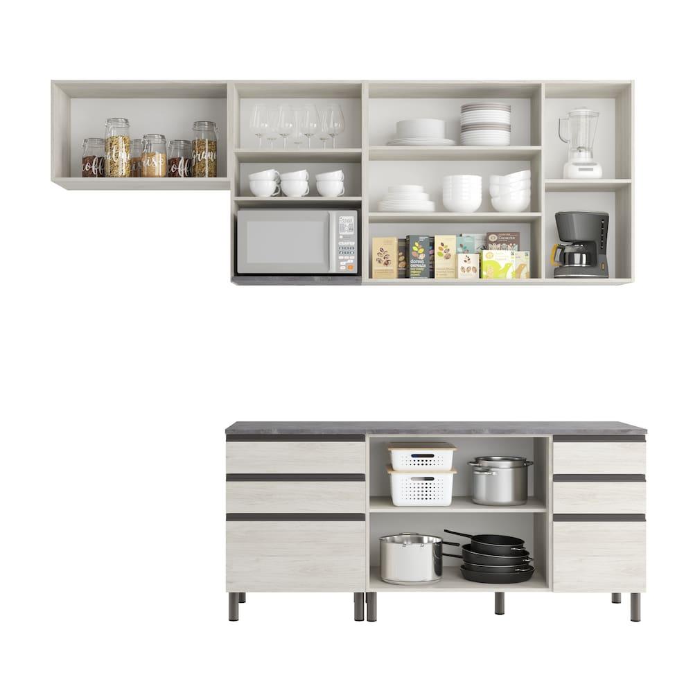 Cozinha Bartira Cristal com 7 Portas, 6 Gavetas, 4 Prateleiras e Nicho para Micro-ondas - 260cm de Largura - 4