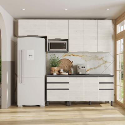 Cozinha Bartira Cristal com 7 Portas, 6 Gavetas, 4 Prateleiras e Nicho para Micro-ondas - 260cm de Largura