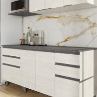 Cozinha Bartira Cristal com 7 Portas, 6 Gavetas, 4 Prateleiras e Nicho para Micro-ondas - 260cm de Largura - 2