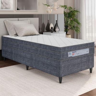 Cama Box de Solteiro Ortobom New Caring com Europillow e Molas Nanolastic 61x88x188cm - Cinza/Branco