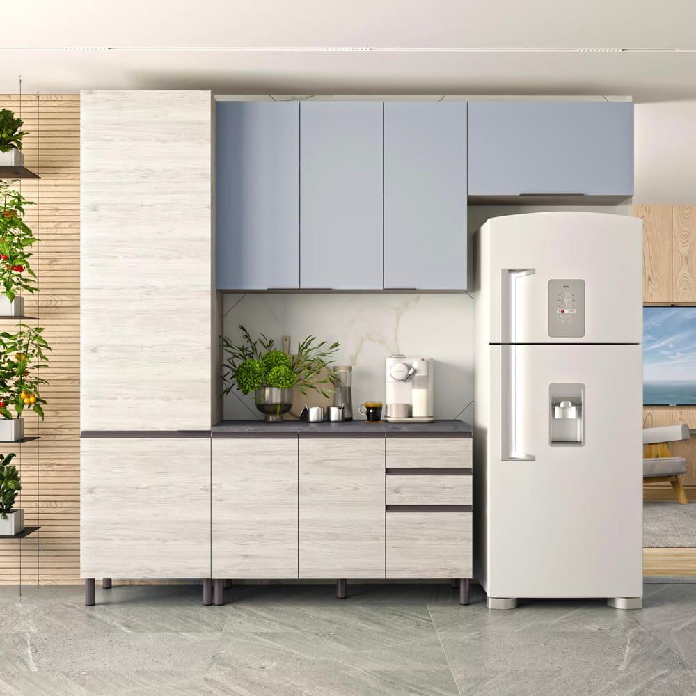 Cozinha Compacta Bartira Cristal com 8 Portas, 3 Gavetas e 9 Prateleiras - 260cm de Largura - 1