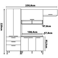 Cozinha Compacta Bartira Veneza com 7 Portas, 3 Gavetas e 5 Prateleiras - 250,8cm de largura