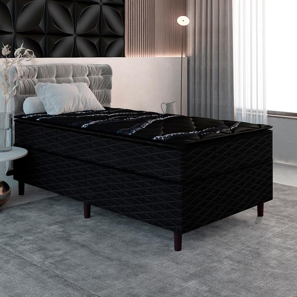 Cama Box de Solteiro Umaflex New Itália Black com Molas Ensacadas, Revestimento em Jacquard e Pillow Top D26 63X88X188cm - Preto - 1
