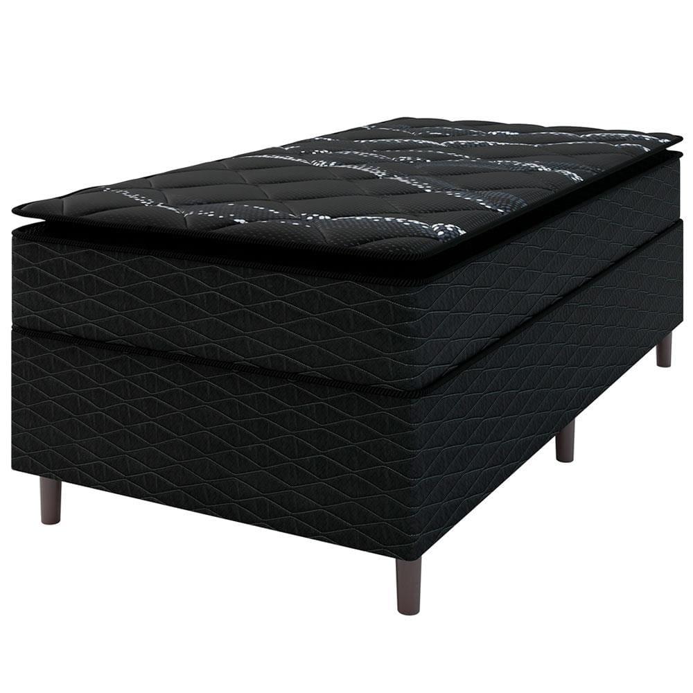 Cama Box de Solteiro Umaflex New Itália Black com Molas Ensacadas, Revestimento em Jacquard e Pillow Top D26 63X88X188cm - Preto - 2