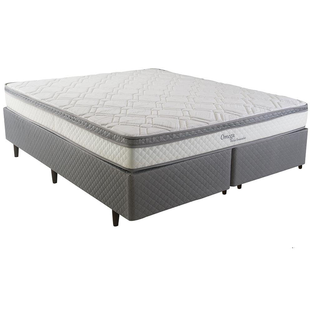 Cama Box Queen Size Herval Ômega com Pillow Top e Molas Ensacadas 60x158x198cm - Cinza/Branco - 2