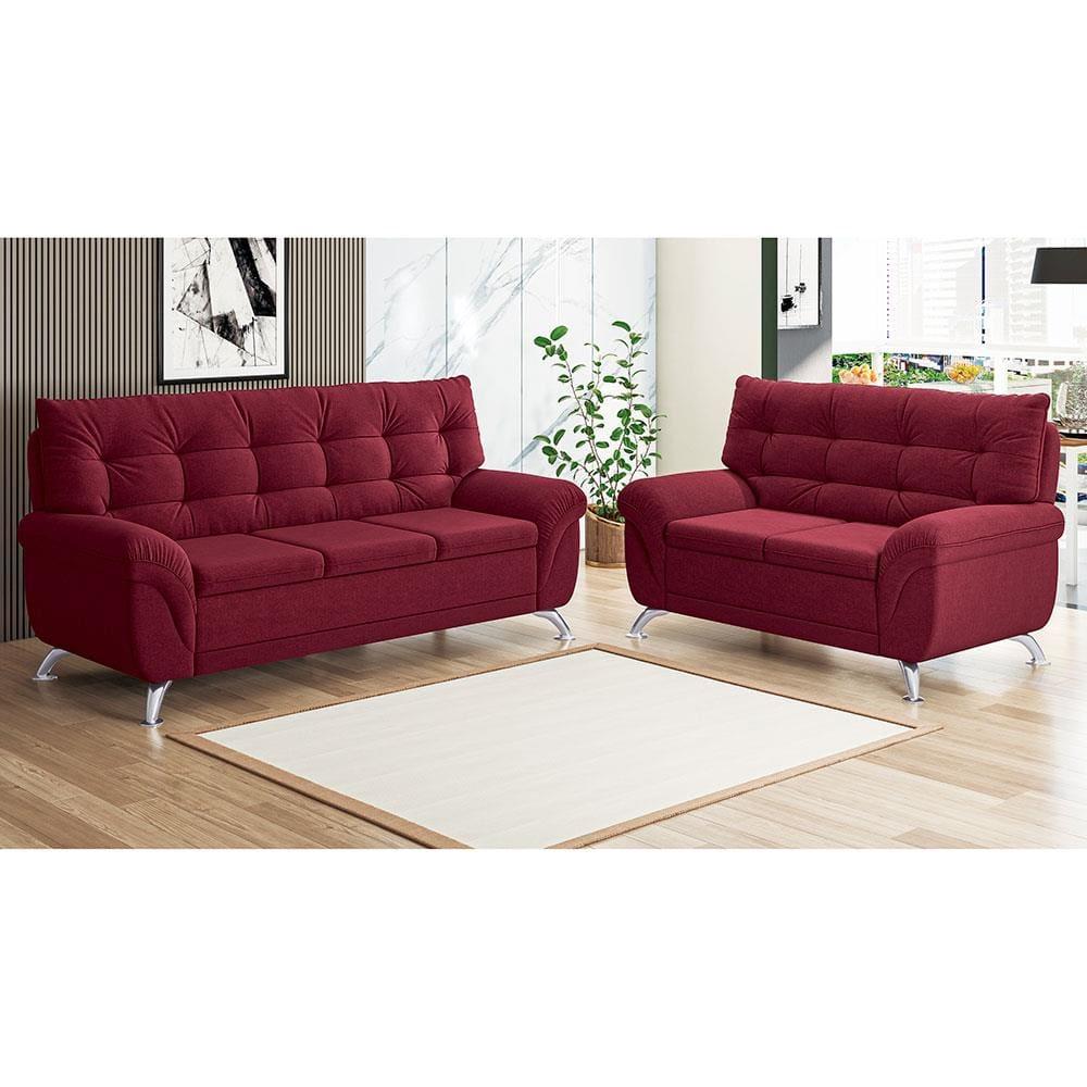 Sofá 3 e 2 Lugares Linoforte Arezzo Revestido em Tecido Suede com Larguras de 202cm e 152cm - 1