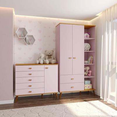 Guarda-Roupa Bartira Ternura com 5 Nichos, 2 Portas, 2 Gavetas + Cômoda Bartira Ternura com 5 Gavetas e 1 Porta