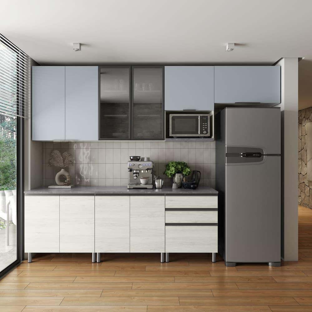 Cozinha Completa Bartira Cristal com 10 Portas, 3 Gavetas e 6 Prateleiras - 300cm de Largura - 1