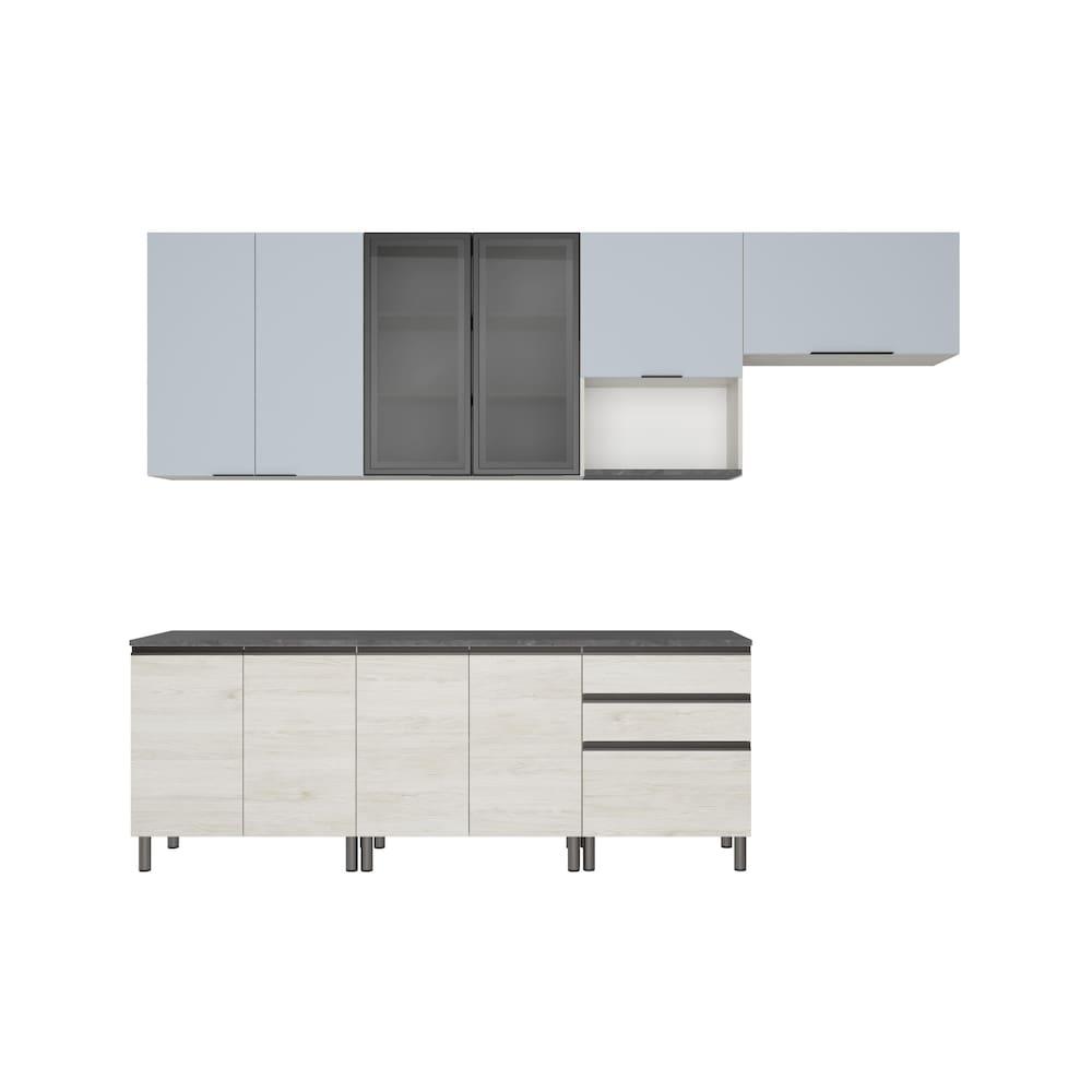 Cozinha Completa Bartira Cristal com 10 Portas, 3 Gavetas e 6 Prateleiras - 300cm de Largura - 2