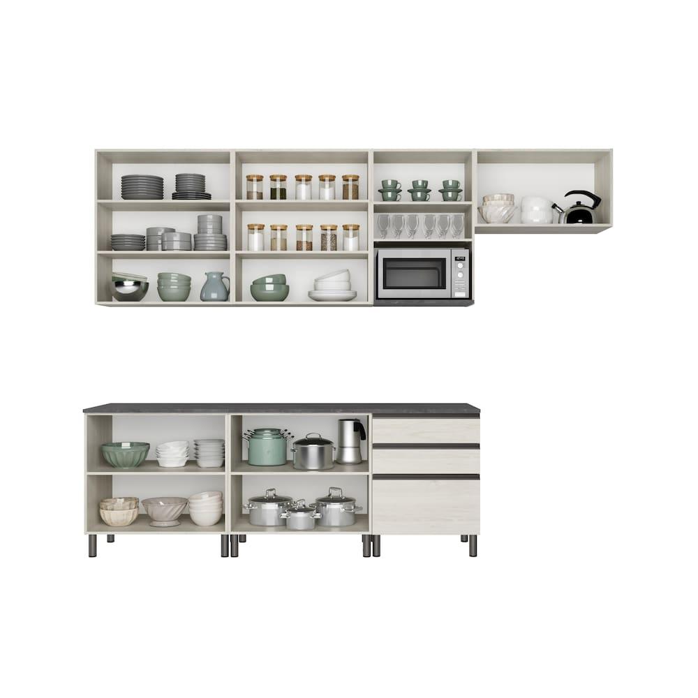 Cozinha Completa Bartira Cristal com 10 Portas, 3 Gavetas e 6 Prateleiras - 300cm de Largura - 3