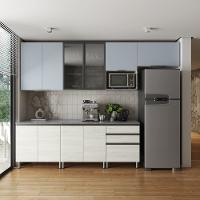Cozinha Completa Bartira Cristal com 10 Portas, 3 Gavetas e 6 Prateleiras - 300cm de Largura - 1