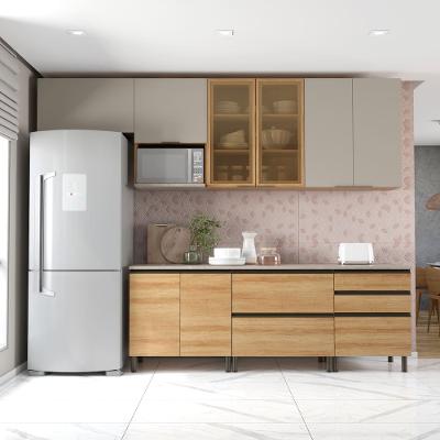 Cozinha Completa Bartira Cristal 300cm com 8 Portas 5 Gavetas e Nicho Micro-ondas