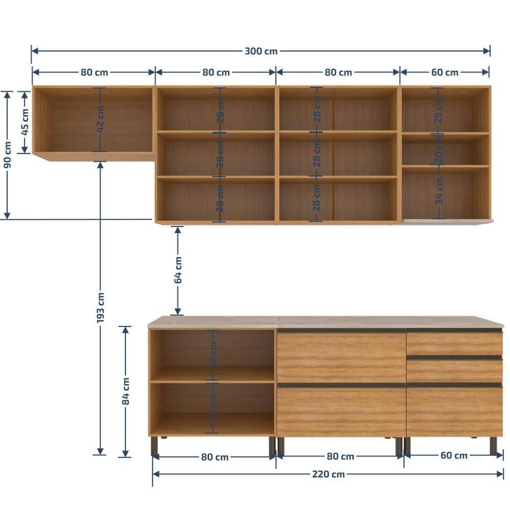 Cozinha Completa Bartira Cristal 300cm com 8 Portas 5 Gavetas e Nicho Micro-ondas - 7