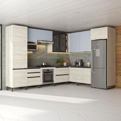 Cozinha Bartira Cristal com 13 Portas, 5 Gavetas, 13 Prateleiras e Nicho para Forno e Micro-ondas - 762,8cm de Largura