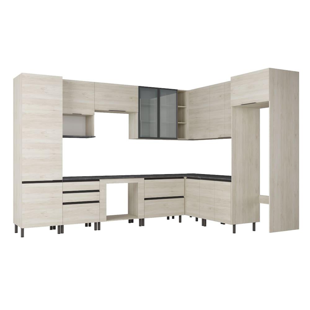 Cozinha Bartira Cristal com 13 Portas, 5 Gavetas, 13 Prateleiras e Nicho para Forno e Micro-ondas - 762,8cm de Largura - 2