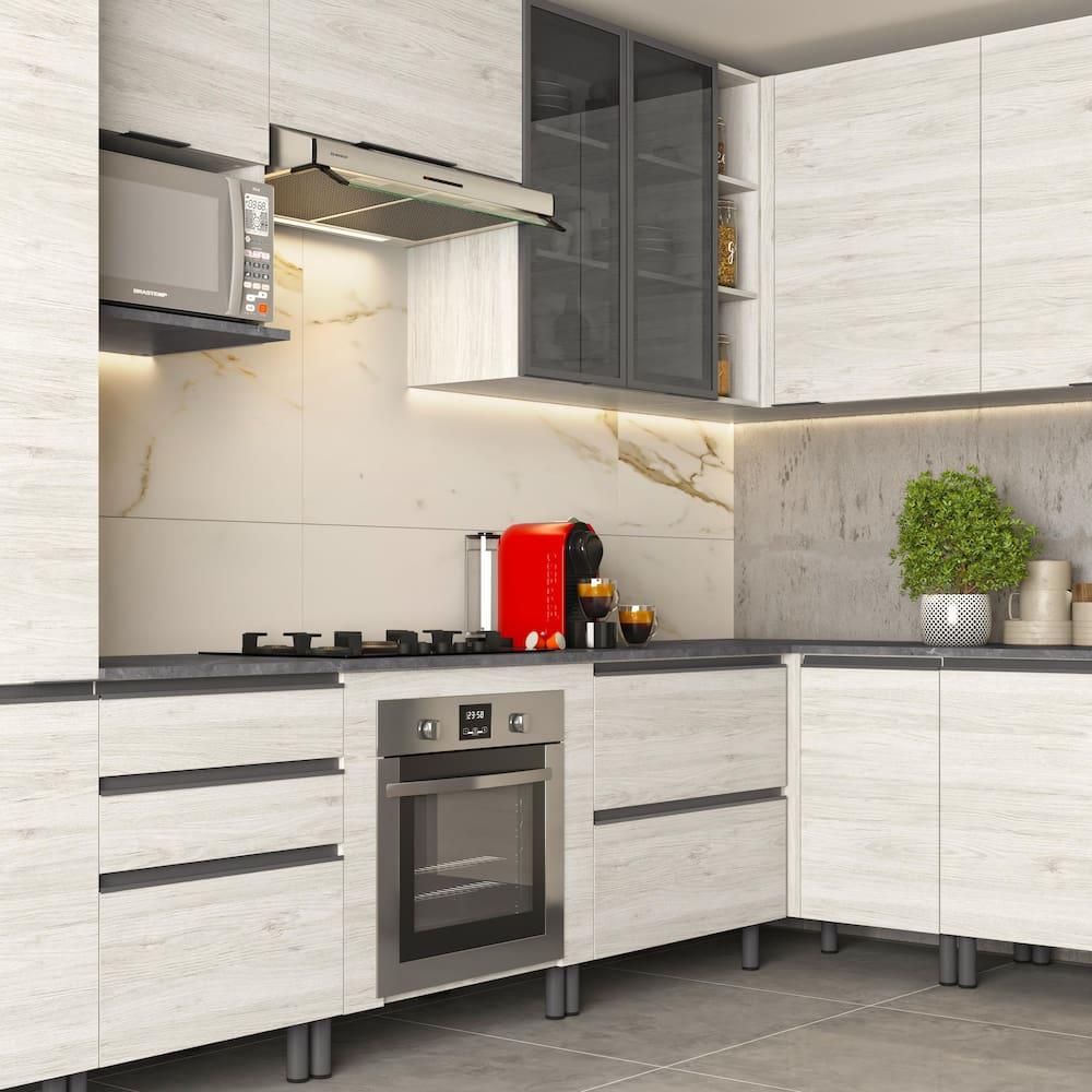 Cozinha Bartira Cristal com 13 Portas, 5 Gavetas, 13 Prateleiras e Nicho para Forno e Micro-ondas - 762,8cm de Largura - 4
