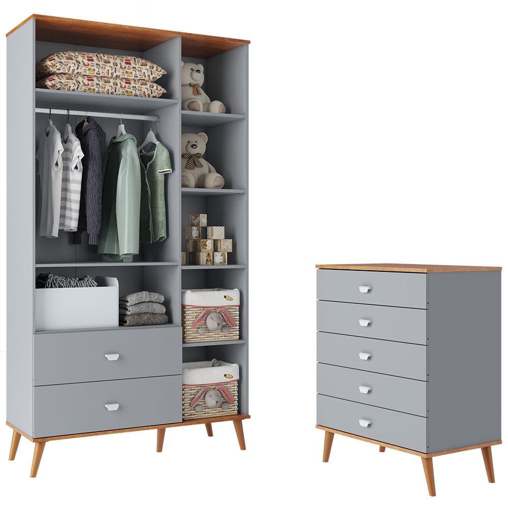 Guarda-Roupa Bartira Ternura com 5 Nichos, 2 Portas, 2 Gavetas + Cômoda Bartira Ternura com 5 Gavetas - 3