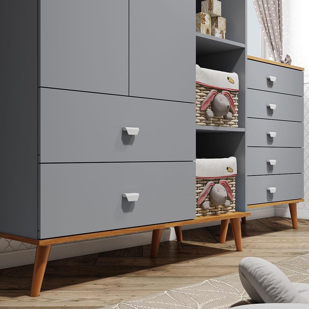 Guarda-Roupa Bartira Ternura com 5 Nichos, 2 Portas, 2 Gavetas + Cômoda Bartira Ternura com 5 Gavetas - 4