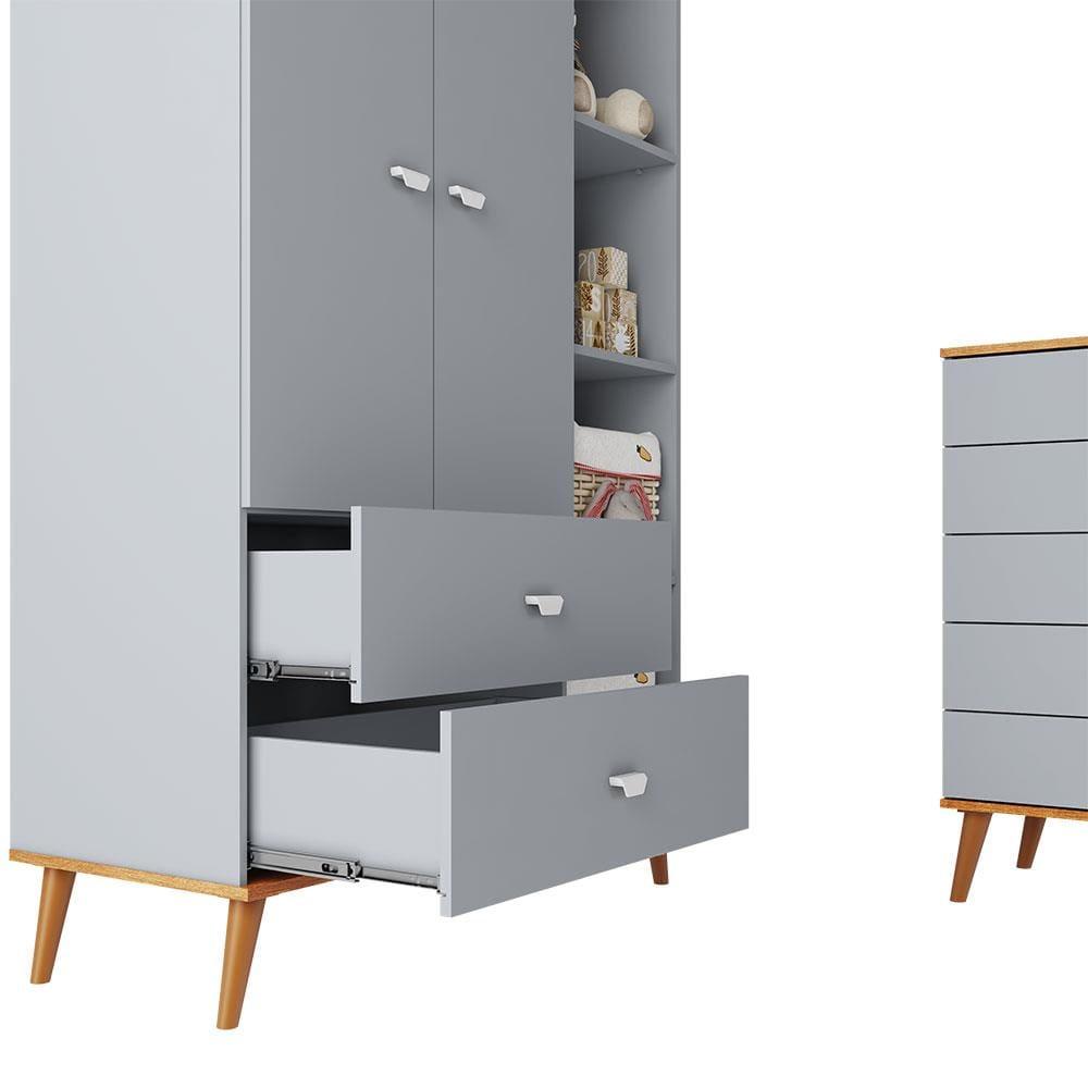 Guarda-Roupa Bartira Ternura com 5 Nichos, 2 Portas, 2 Gavetas + Cômoda Bartira Ternura com 5 Gavetas - 5