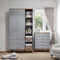 Guarda-Roupa Bartira Ternura com 5 Nichos, 2 Portas, 2 Gavetas + Cômoda Bartira Ternura com 5 Gavetas - 1
