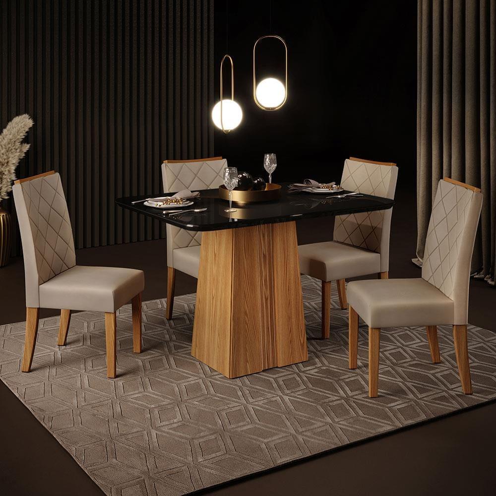 Mesa de Jantar Retangular DJ Móveis Raquel Plus com 4 Cadeiras Revestidas em Suede e Veludo - 1